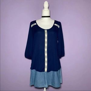 Rue 21 Navy Blue Embroidered Blouse